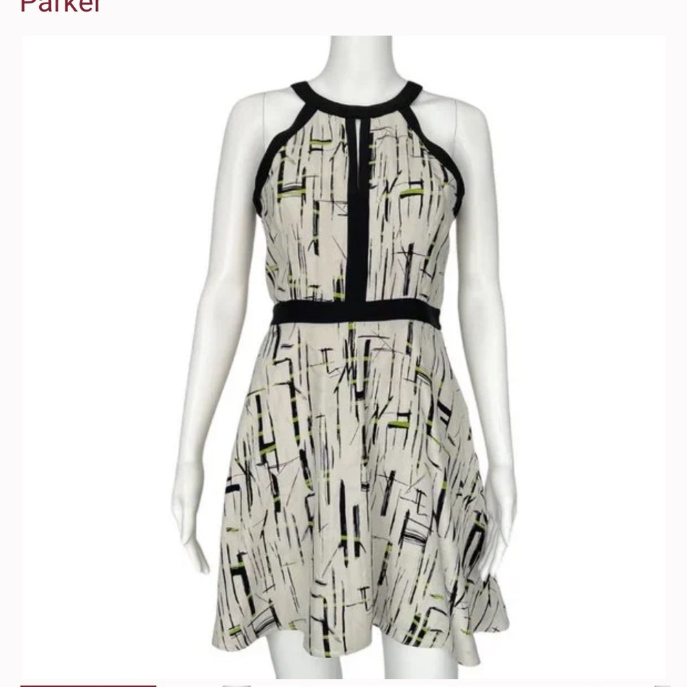 Parker Geometric Silk Halter Keyhole Dress - Size M